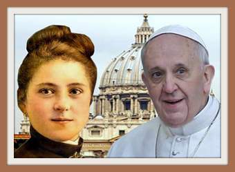 photo of St. Therese at 15 and photo of Pope Francis superimposed on the dome of st. Peter's in Rome